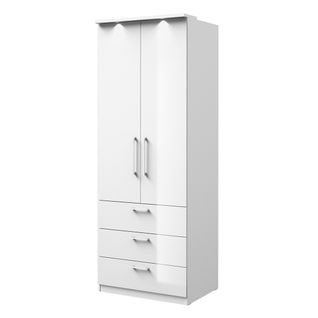 Armoire 2 Portes Et 3 Tiroirs Pour Dressing Collection Modulo Coloris Blanc Avec LED Et Pack 3 Étag