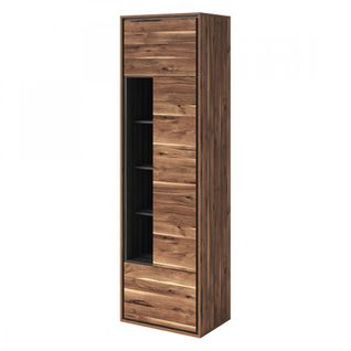 Vitrine Haute Design Avec 1 Porte, 1 Tiroir Et 4 Niches Apparentes Collection Silva Coloris Chêne E