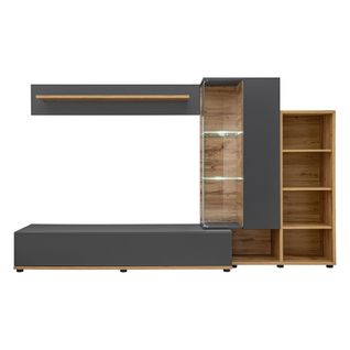 Composition Murale Collection Klis 2 Coloris Gris Anthracite Et Chêne. LED Incluses. Meuble TV Desi