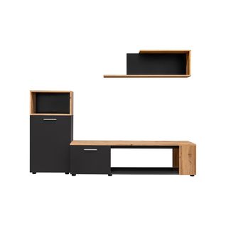 Ensemble De 3 Meubles Design Pour Votre Salon Collection Mozes. Coloris Noir Et Chêne
