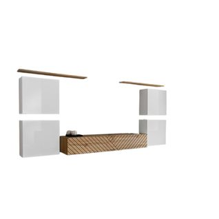 Ensemble De Meubles Design De Salon Switch Iv. Coloris Blanc Et Chêne. Finitions Chêne Fraisé Et Bl
