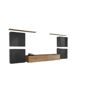 Ensemble De Meubles Design De Salon Switch Iv. Coloris Gris Et Chêne. Finitions Gris Brillant Et Ch