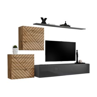 Ensemble De Meubles Design De Salon Switch V, Coloris Chêne Et Gris Finitions Chêne Fraisé Et Gris