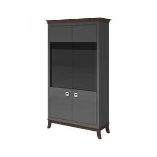 Vitrine  Design 2 Portes Collection Palace. Coloris Gris Et Chêne Foncé