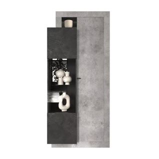 Vitrine Design 2 Portes Collection Domi. Coloris Gris Anthracite Effet Béton