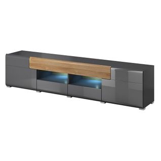 Meuble TV 210cm Collection Ohio. Coloris Gris Anthracite Et Chêne