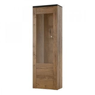 Vitrine Haute Design 1 Porte Collection Santiago. Coloris Chêne Et Noir Effet Bois