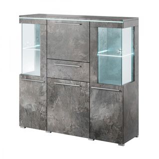 Buffet Haut Pour Salon Couleur Gris Effet Ardoise Collection Bombay