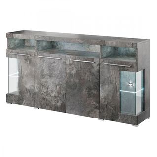 Buffet XL 180cm Avec 4 Portes Couleur Gris Effet Ardoise Collection Bombay