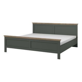 Lit Adulte 160x200 Collection Assia. Coloris Vert Kaki Et Finitions Aspect Chêne