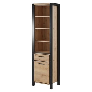 Vitrine Haute Collection Tivora. Couleur Chêne Et Noir. LED Incluses