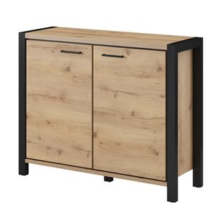 Buffet Petit Modèle 110cm Collection Tivora Avec 2 Portes Coloris Chêne Et Noir.