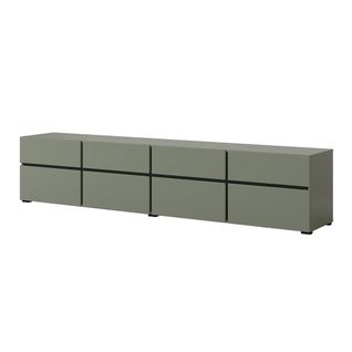 Meuble TV XL Coloris Vert Sauge Et Noir 225cm Collection Havana. Meuble Design Avec 4 Portes Et 4 T