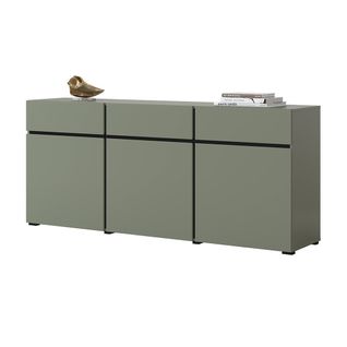 Buffet Coloris Vert Sauge 180cm Collection Havana. Bahut  Design Avec 3 Portes Et 3 Tiroirs.