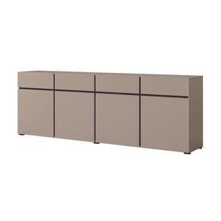 Buffet XL Coloris Beige Et Noir 225cm Collection Havana. Bahut  Design Avec 4 Portes Et 4 Tiroirs.