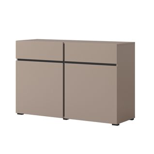 Buffet 120cm Coloris Beige Et Noir Collection Havana. Bahut  Design Avec 2 Portes Et 2 Tiroirs.