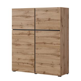 Buffet Haut Coloris Chêne Et Noir L120xh140xp40 Collection Havana. Bahut  Haut Design Avec 4 Portes