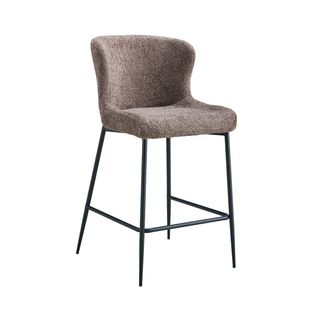 Chaise De Comptoir Lise – Tissu Bouclé Coloris Sable – Pieds En Métal Noir – Style Design/industrie