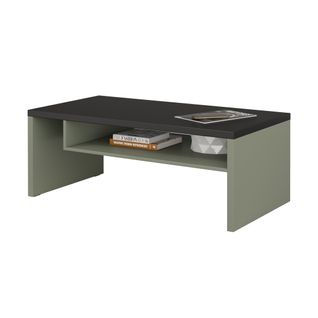 Table Basse Havana – Vert Sauge Et Noir – Plateau Noir Mat – Avec Niche – Design Moderne