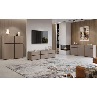 Ensemble Meubles De Salon Havana – Buffet Haut, Meuble TV, Buffet Bas – Design Moderne Beige Et Noi