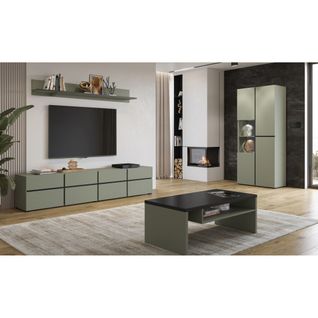Ensemble De 4 Meubles Collection Havana Coloris Vert Sauge. Meuble TV Xl, Vitrine, Table Basse, Éta