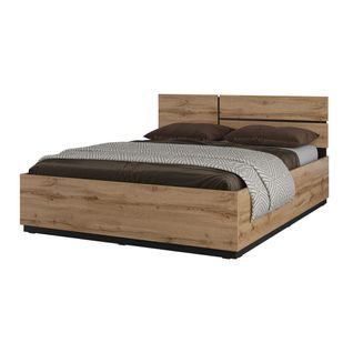 Lit Havana 180x200 Chêne Et Noir Avec Sommier – Style Naturel Et Couchage Grand Confort