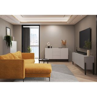 Pack Salon Complet Collection Salma – Buffet XL 4 Portes, Armoire et Buffet Beige et Noir Mat