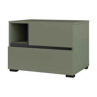 Table De Chevet Havana – 2 Tiroirs Et 1 Niche – Coloris Vert Sauge Et Noir – Design Compact