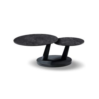 Table Basse Virello – Table Basse Ronde Ø80 Cm – Pierre Naturelle Gris Foncé et Métal – Design Conte