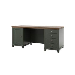 Ensemble Bureau Assia Vert Foncé Et Bois – Bureau 180 Cm + Bibliothèque + Vitrine 2 Portes Vitrées