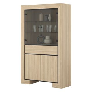 Vitrine Large Copa – 4 Portes (2 Vitrées, 2 Pleines) Et 1 Tiroir – Chêne Élégant – Éclairage LED In