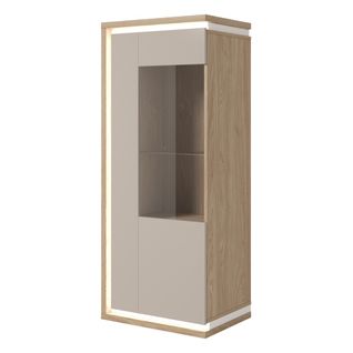 Vitrine Basse Julia 1 Porte – Chêne Huilé Et Beige Cashmere Avec Éclairage LED Intégré