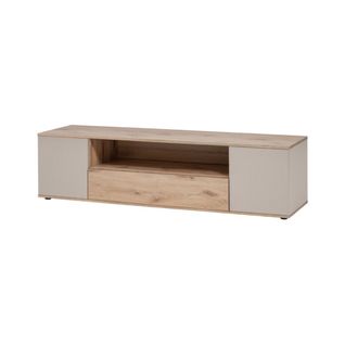 Meuble TV Erina – 2 Portes Et 1 Tiroir – Chêne Clair Et Beige – 160 Cm