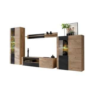 Ensemble De Salon Doum – Chêne Clair Et Noir – L320 X H192 X P45 Cm