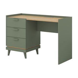 Bureau Style Scandinave Noki – 3 Tiroirs – Vert Et Bois – 120x80x50 Cm