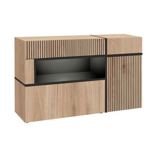Buffet Criss – 2 Portes, 2 Tiroirs, LED – Chêne Clair Et Noir