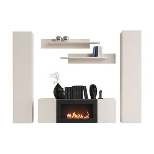 Composition Murale Fly Cachemire Avec Cheminée Bio-éthanol Et Rangements