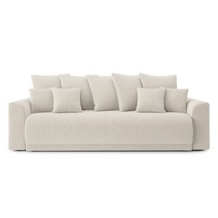 Opale - Canapé Droit Convertible Velours Côtelé 3 Places - Beige