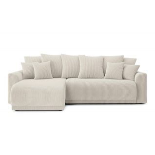 Opale - Canapé D'angle Réversible Convertible Velours Côtelé 4 Places - Beige