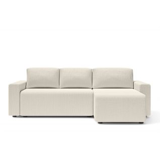 Turquoise - Canapé D'angle Réversible Convertible Velours Côtelé 4 Places - Beige