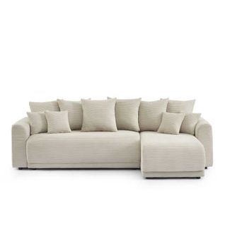 Calcite - Canapé D’angle Convertible Réversible Velours Côtelé 4 Places - Beige