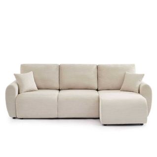 Selenite - Canapé D'angle Convertible Réversible Velours Côtelé 4 Places - Beige