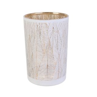 Vase Art Décoration En Verre Tauri - H. 20 Cm - Blanc Et Or