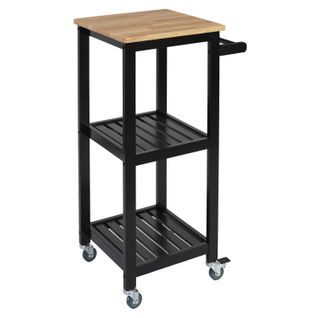Desserte à Roulettes 2 Étages - L. 37 X H. 84 Cm. - Noir Et Bois