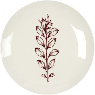 Assiette En Porcelaine Cottage 20 Cm Blanc Et Bordeaux