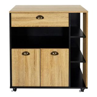 Desserte De Cuisine 1 tiroir 2 portes "chef" Panneaux De Particules Marron et Noir