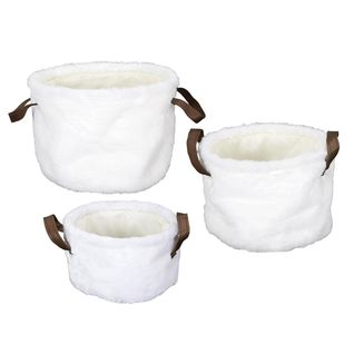 Lot De 3 Paniers Déco "effet Fourrure" 28cm Blanc