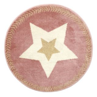 Tapis Rond Enfant "étoile Métallisée" 80cm Rose