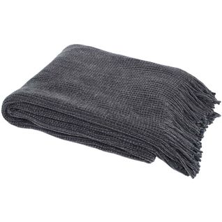 Plaid Chenille En Polyester Avec Franges 120 X 150 Cm Gris