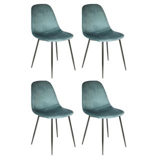 Lot De 4 Chaises Velours "giulia" 85cm Bleu Canard